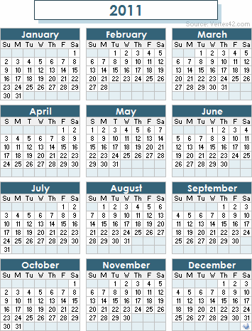 Calendars  2011 on 2011 Calendar By Vertex42 Com